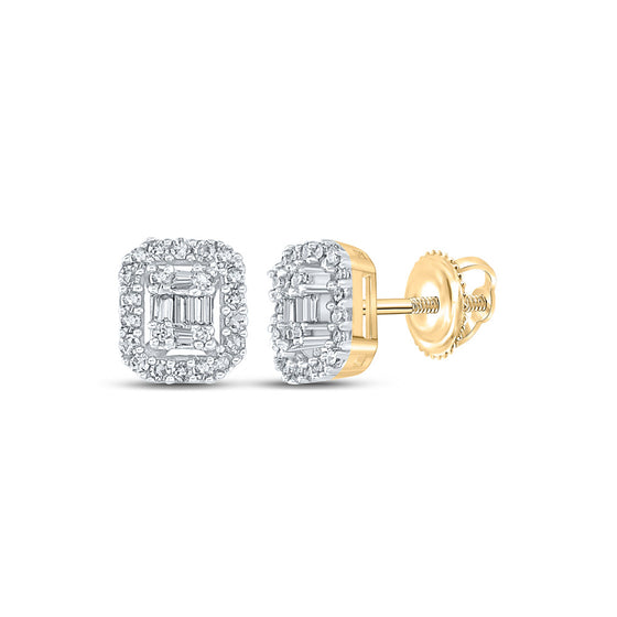 10k Yellow Gold Baguette Diamond Cluster Earrings 1/4 Cttw