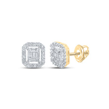 10k Yellow Gold Baguette Diamond Cluster Earrings 1/4 Cttw