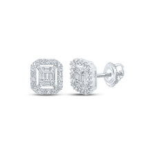  10k White Gold Baguette Diamond Cluster Earrings 1/4 Cttw