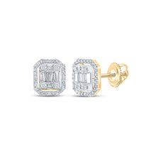  10k Yellow Gold Baguette Diamond Cluster Earrings 1/2 Cttw