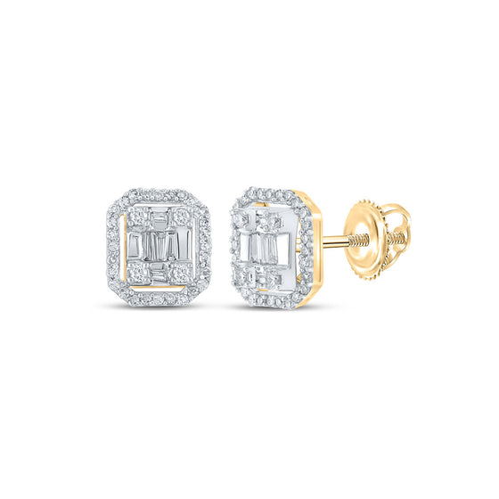 10k Yellow Gold Baguette Diamond Cluster Earrings 1/2 Cttw