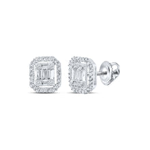  10k White Gold Baguette Diamond Cluster Earrings 3/8 Cttw