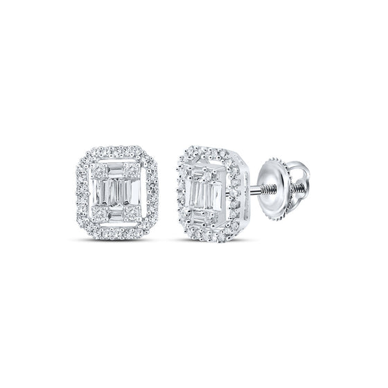10k White Gold Baguette Diamond Cluster Earrings 3/8 Cttw