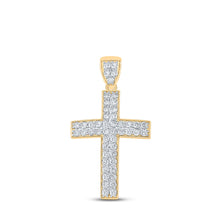  10k Yellow Gold Mens Round Diamond Cross Charm Pendant 1 Cttw