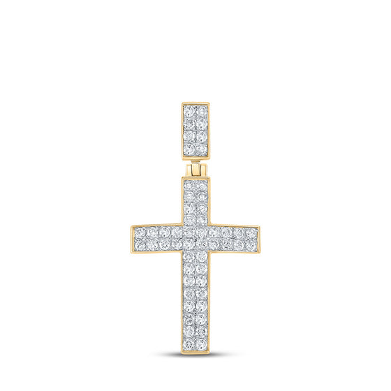 10k Yellow Gold Mens Round Diamond Cross Charm Pendant 1 Cttw