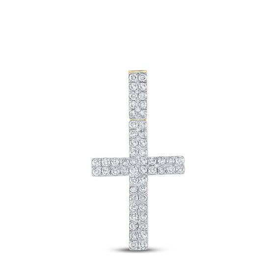 10k Yellow Gold Mens Round Diamond Cross Charm Pendant 1 Cttw