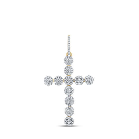 10k Yellow Gold Mens Round Diamond Cross Charm Pendant 1-1/3 Cttw