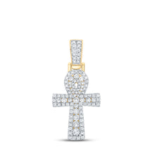  10k Yellow Gold Mens Round Diamond Ankh Cross Charm Pendant 1-3/4 Cttw