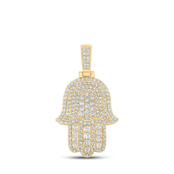 10k Yellow Gold Mens Round Diamond Hamsa Charm Pendant 2 Cttw