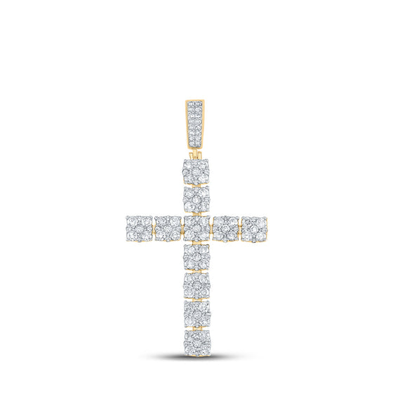10k Yellow Gold Mens Round Diamond Cross Charm Pendant 2-5/8 Cttw