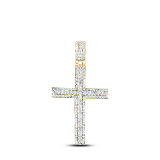 14k Yellow Gold Mens Round Diamond Cross Charm Pendant 4-1/4 Cttw