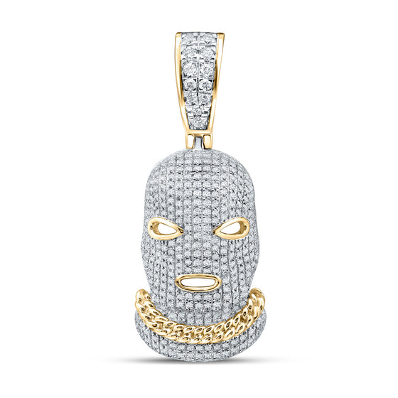 10k Yellow Gold Mens Round Diamond Mask Hood Charm Pendant 1 Cttw