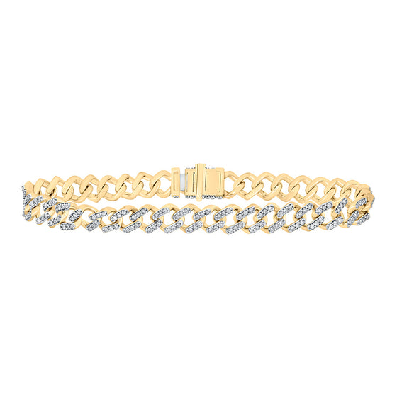 10k Yellow Gold Mens Round Diamond Curb Link Bracelet 3 Cttw