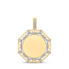  10k Yellow Gold Mens Round Diamond Picture Memory Octagon Charm Pendant 1/4 Cttw