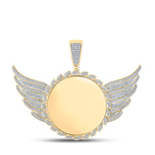  10k Yellow Gold Mens Round Diamond Wing Memory Circle Charm Pendant 1 Cttw
