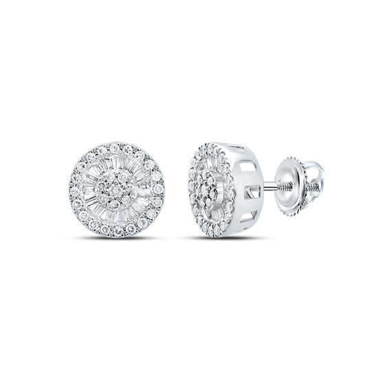10k White Gold Womens Baguette Diamond Cluster Earrings 1/3 Cttw