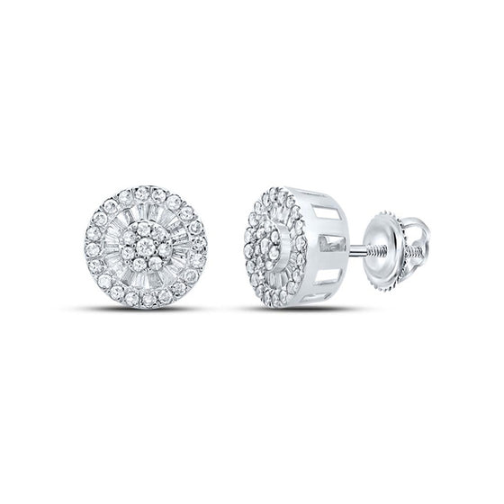 10k White Gold Womens Round Diamond Cluster Earrings 3/4 Cttw