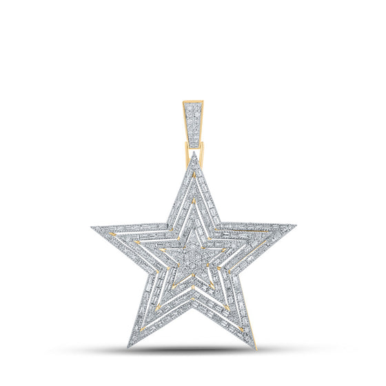10k Yellow Gold Mens Baguette Diamond Star Charm Pendant 2-1/3 Cttw