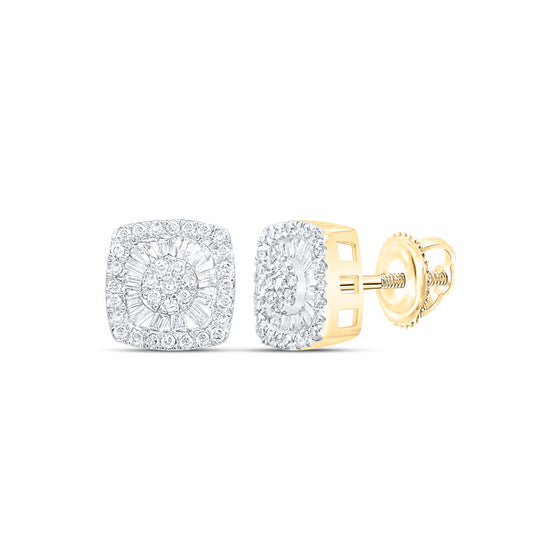 10k Yellow Gold Womens Baguette Diamond Square Earrings 3/8 Cttw