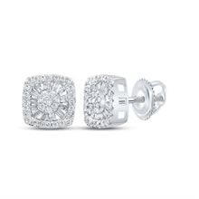 10k White Gold Womens Baguette Diamond Square Earrings 3/8 Cttw