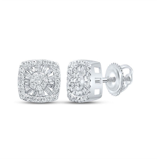 10k White Gold Womens Baguette Diamond Square Earrings 3/8 Cttw