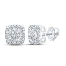  10k White Gold Womens Baguette Diamond Square Cluster Earrings 7/8 Cttw