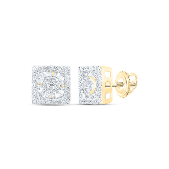 10k Yellow Gold Womens Baguette Diamond Square Earrings 1/2 Cttw