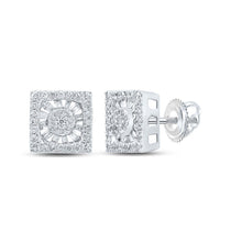  10k White Gold Womens Round Diamond Square Earrings 1/2 Cttw