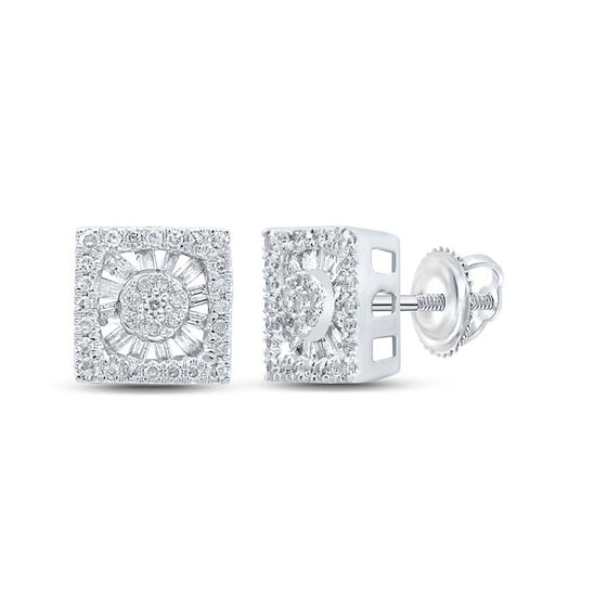 10k White Gold Womens Round Diamond Square Earrings 1/2 Cttw
