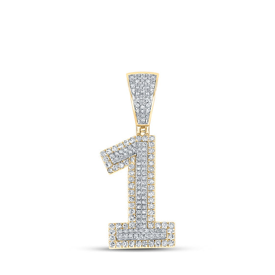 10k Two-tone Gold Mens Round Diamond Number 1 Charm Pendant 5/8 Cttw