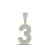 10k Two-tone Gold Mens Round Diamond Number 3 Charm Pendant 5/8 Cttw
