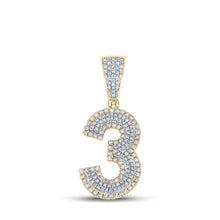  10k Two-tone Gold Mens Round Diamond Number 3 Charm Pendant 5/8 Cttw