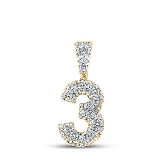 10k Two-tone Gold Mens Round Diamond Number 3 Charm Pendant 5/8 Cttw