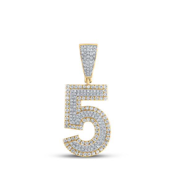 10k Two-tone Gold Mens Round Diamond Number 5 Charm Pendant 3/4 Cttw