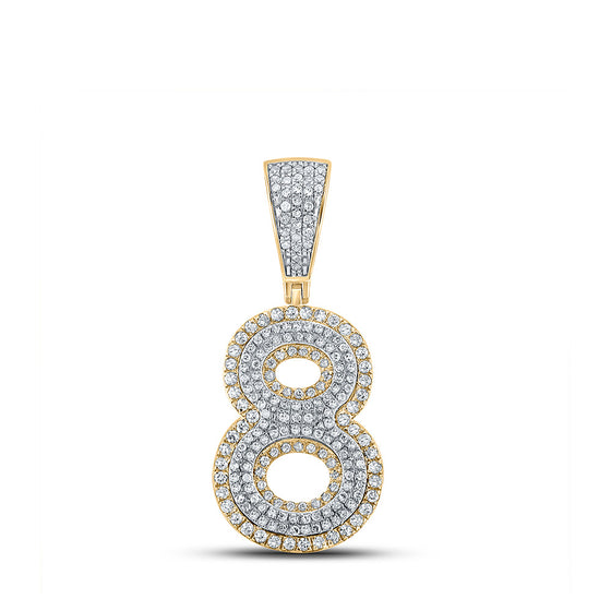 10k Two-tone Gold Mens Round Diamond Number 8 Charm Pendant 3/4 Cttw