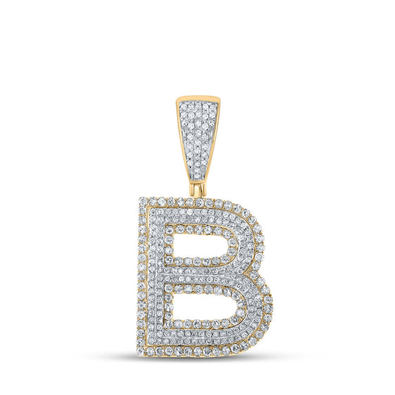 10k Two-tone Gold Mens Round Diamond Initial B Letter Charm Pendant 1 Cttw