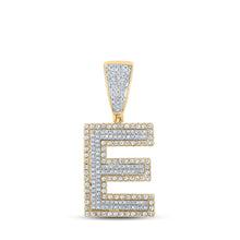  10k Two-tone Gold Mens Round Diamond Initial E Letter Charm Pendant 7/8 Cttw