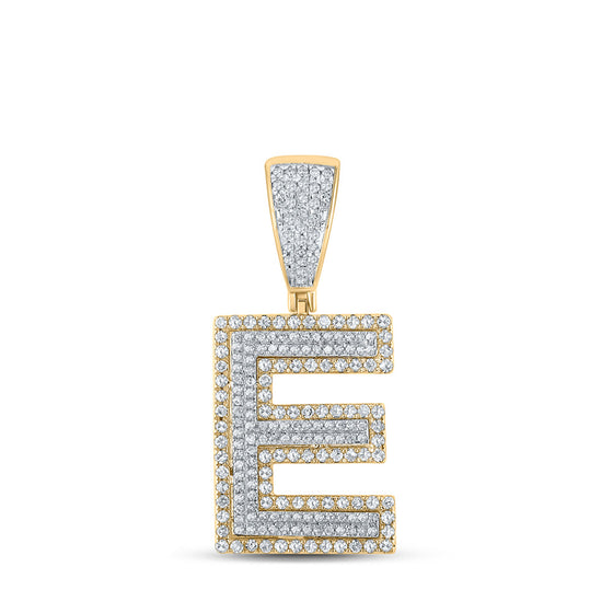 10k Two-tone Gold Mens Round Diamond Initial E Letter Charm Pendant 7/8 Cttw