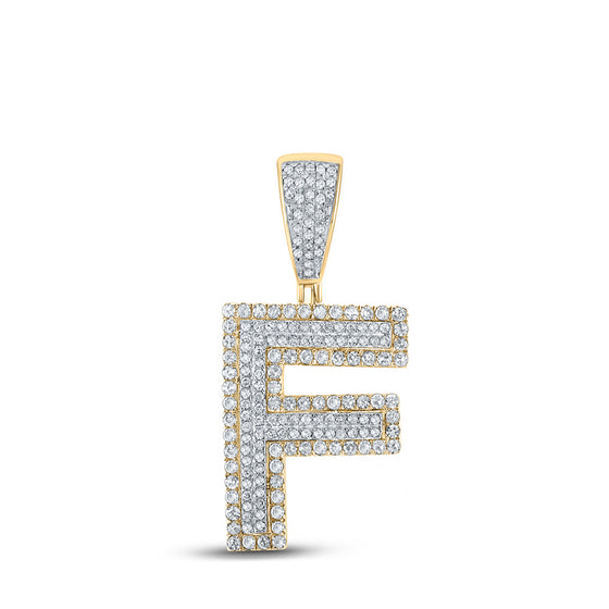 10k Two-tone Gold Mens Round Diamond Initial F Letter Charm Pendant 3/4 Cttw