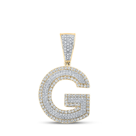 10k Two-tone Gold Mens Round Diamond Initial G Letter Charm Pendant 7/8 Cttw