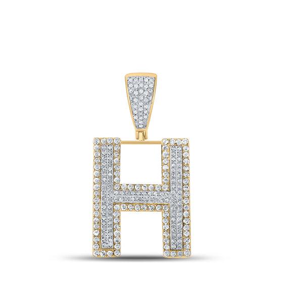 10k Two-tone Gold Mens Round Diamond Initial H Letter Charm Pendant 7/8 Cttw
