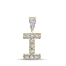  10k Two-tone Gold Mens Round Diamond Initial I Letter Charm Pendant 1/2 Cttw