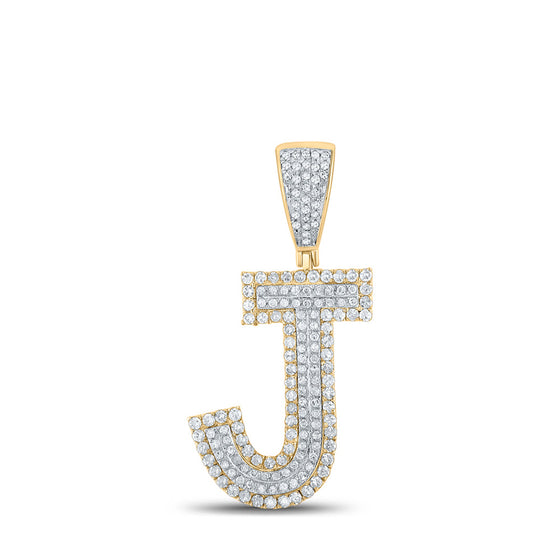10k Two-tone Gold Mens Round Diamond Initial J Letter Charm Pendant 3/4 Cttw