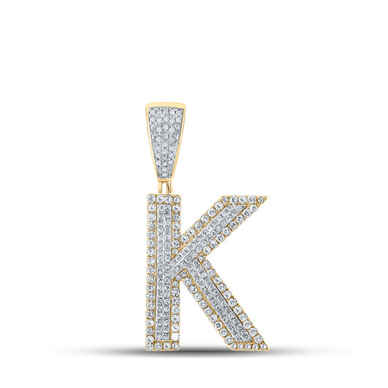 10k Two-tone Gold Mens Round Diamond Initial K Letter Charm Pendant 7/8 Cttw