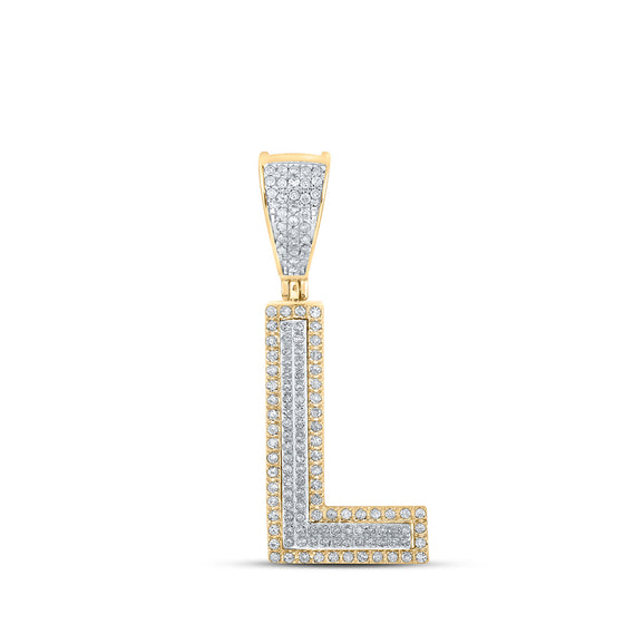 10k Two-tone Gold Mens Round Diamond Initial L Letter Charm Pendant 1/3 Cttw