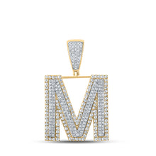  10k Two-tone Gold Mens Round Diamond Initial M Letter Charm Pendant 1-1/5 Cttw