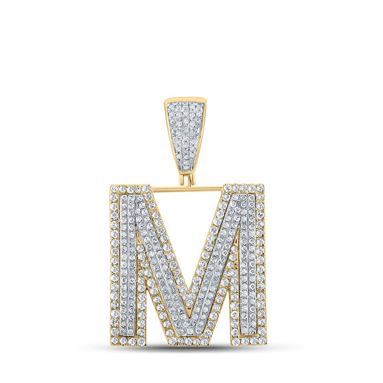 10k Two-tone Gold Mens Round Diamond Initial M Letter Charm Pendant 1-1/5 Cttw