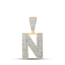  10k Two-tone Gold Mens Round Diamond Initial N Letter Charm Pendant 7/8 Cttw