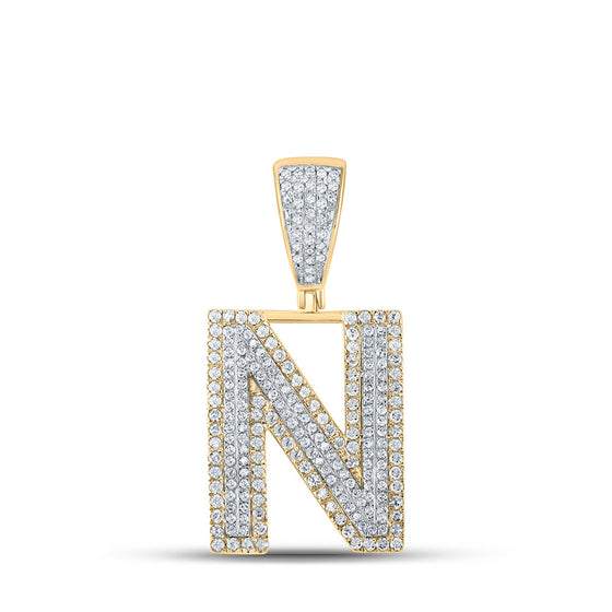 10k Two-tone Gold Mens Round Diamond Initial N Letter Charm Pendant 7/8 Cttw
