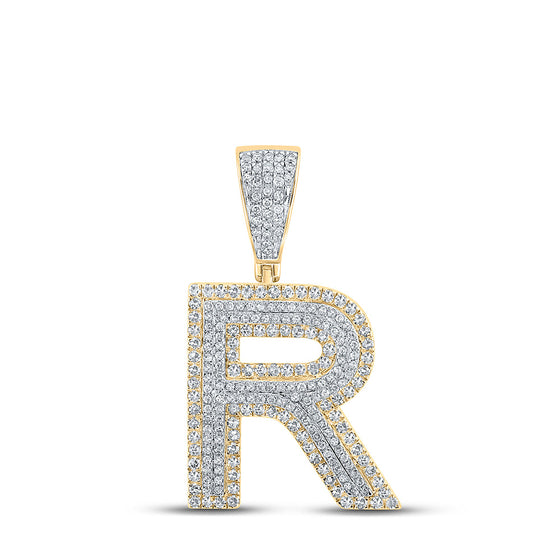 10k Two-tone Gold Mens Round Diamond Initial R Letter Charm Pendant 1 Cttw